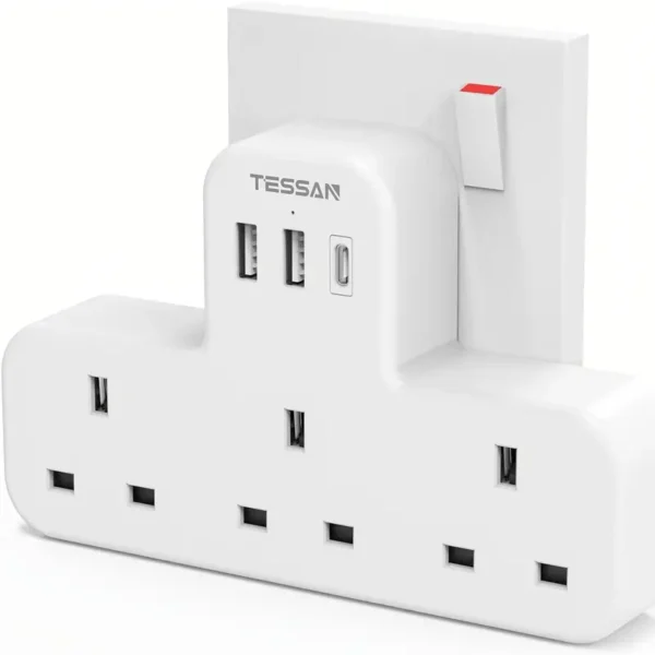 5fb3e833-6aef-400b-af50-d9af3df5e9e5.webp USB C Charger Plug SG, TESSAN 3 Way Plug Extension Socket with 3 USB
