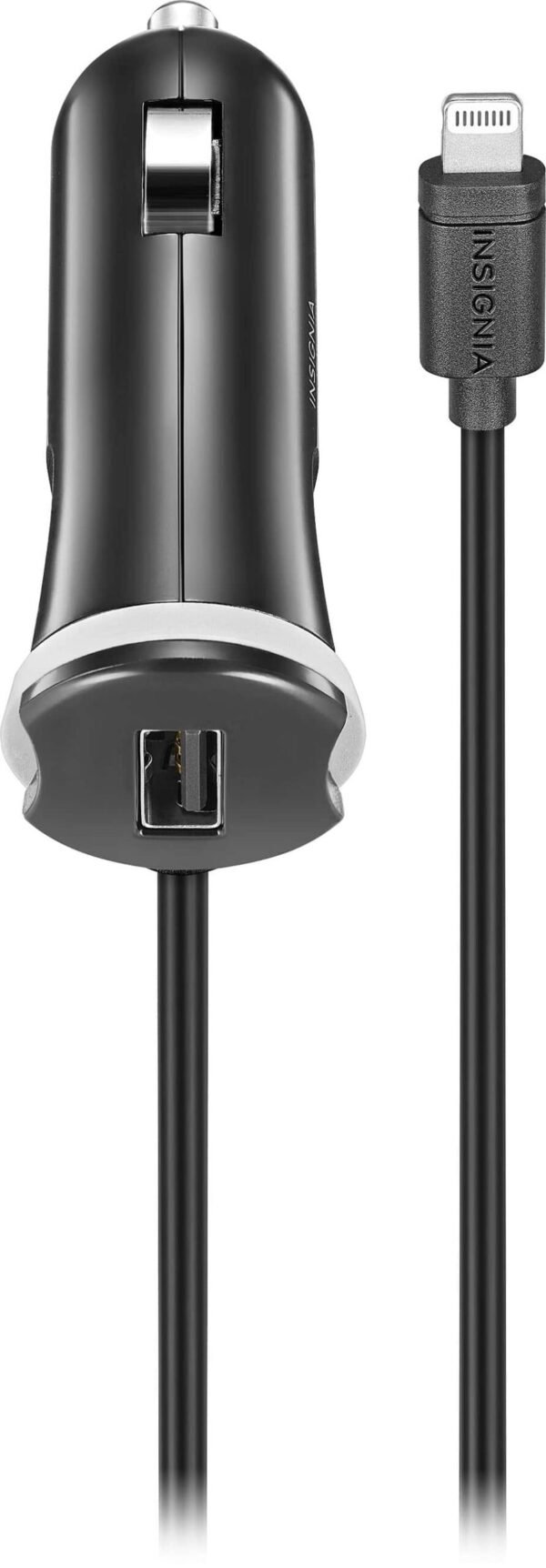 Insignia™ - 25W Lightning Vehicle Charger with 9ft coiled cable and additional USB Port for iPhone, iPad and More - Black