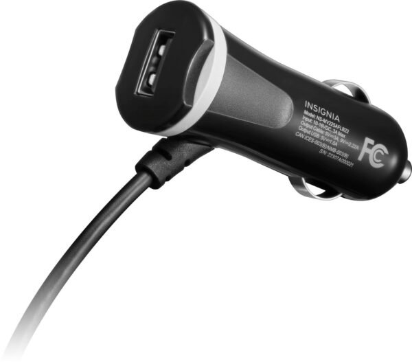 Insignia™ - 25W Lightning Vehicle Charger with 9ft coiled cable and additional USB Port for iPhone, iPad and More - Black