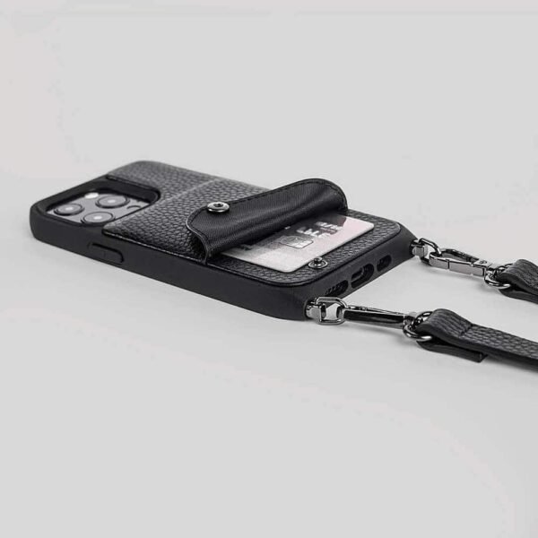 Noémie - Wallet & Crossbody Strap Case for iPhone 13 Pro Max & iPhone 12 Pro Max - Black/Black