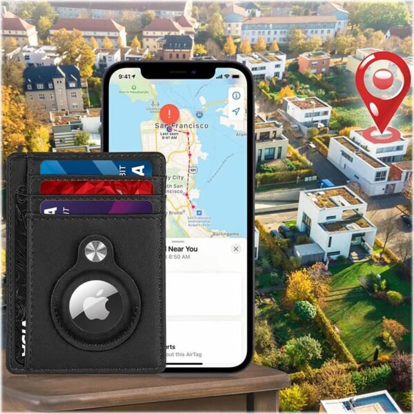 92ee1568-834a-4d3d-b6fa-838487d247ce.jpg SaharaCase - Slim Genuine Leather Wallet Case for Apple AirTag - Black